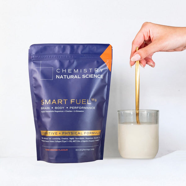 Chemistry Natural Science Smart Fuel package with a glass of milk and a hand stirring it.